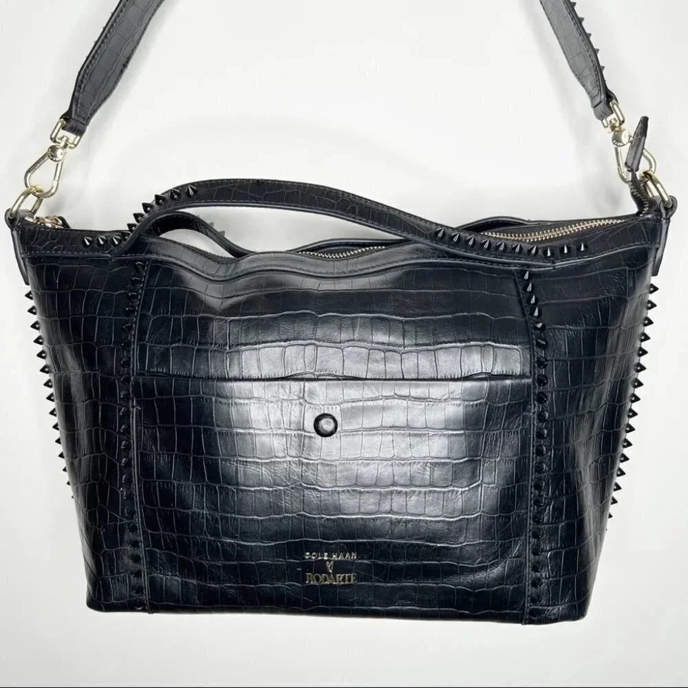 Cole Haan Rodarte Black Croc-Embossed Satchel purse